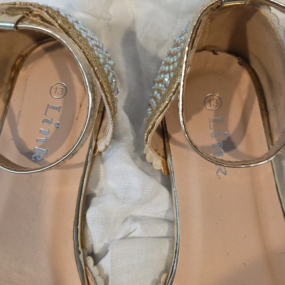 (J36) Link Gold Crystal Embellished Sandals